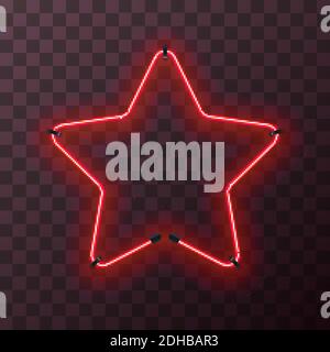 Star-shaped bright red neon frame, template on transparent Stock Vector