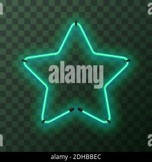 Star-shaped bright turquoise neon frame, template on transparent Stock Vector