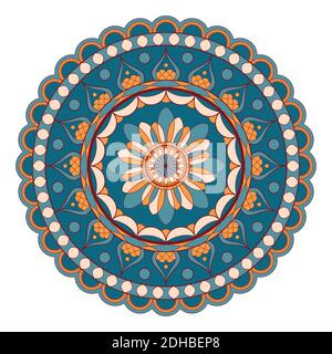 Mandala ornament vector. A symmetrical geometry color flower Ethnic draw Stock Vector