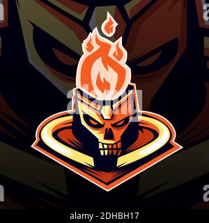 Skull fire mascot esport logo design. Sticker design. Cute logo. Vector illustration. Stock Vector