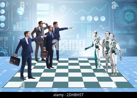 Concept of rivalry between robots and humans Stock Photo