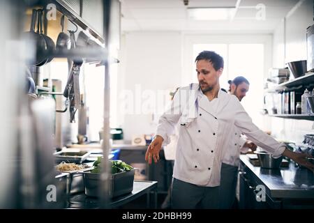 Young male chef working in commercial kitchen Stock Photo