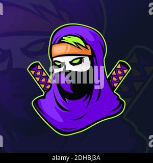 Assassin or ninja with two swords for Logo Esport Gaming. Vector Illustration. Stock Vector
