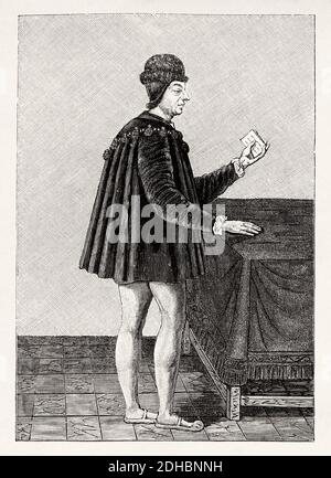 Portrait of Louis XI (1423-1483) the Prudent King of France. Old XIX century engraving illustration. Les Français Illustres by Gustave Demoulin 1897 Stock Photo