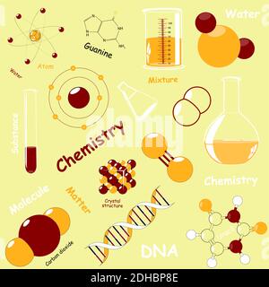 Seamless pattern with Chemistry elements. Can be used for wallpaper, pattern fills, textile, web page background, surface textures Stock Vector