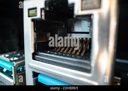 Ports and outputs at computer system unit macro Stock Photo