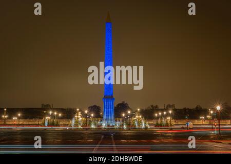 Paris,France - 12 09 2020: View of the Obelisk on Place de la Concorde with Christmas lights Stock Photo