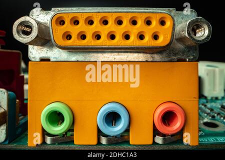 Ports and outputs at computer system unit macro Stock Photo