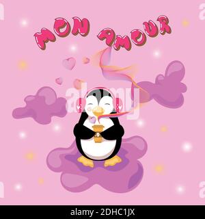 Cartoon Penguin is going to have a Cup of Coffee Stock Vector