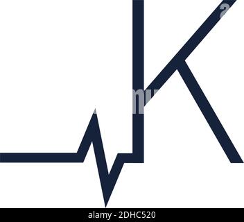 Letter K icon logo combined with pulse icon design template Stock Vector