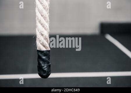 Rope hanging from the ceiling in the gym Stock Photo