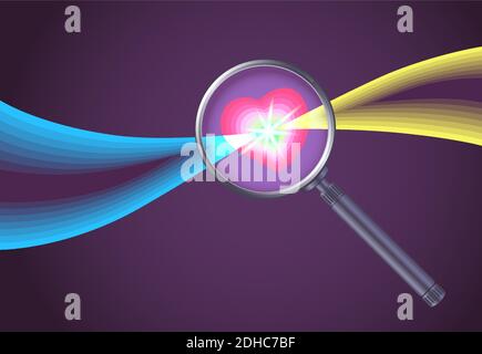 Conception and visual metaphor of Shining Heart with Flash. Stock Vector