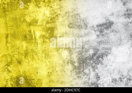Demonstrating trendy colors 2021 - Gray and Yellow. Grunge dirty concrete wall background with space for text or image Stock Photo
