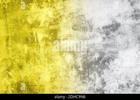 Demonstrating trendy colors 2021 - Gray and Yellow. Grunge dirty concrete wall background with space for text or image Stock Photo