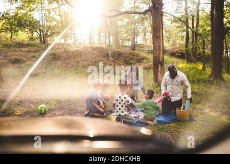 Multi-ethnic family enjoying picnic at park Stock Photo