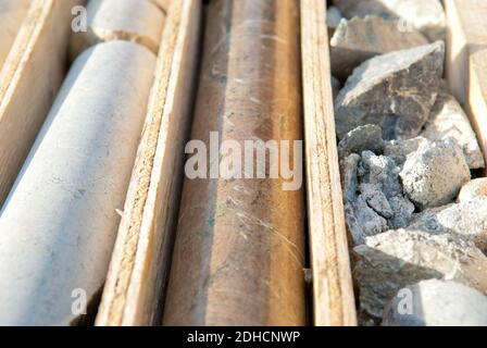 mining core samples from test drilling rigs Stock Photo