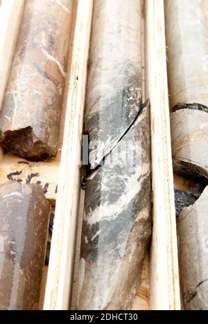 mining core samples from test drilling rigs Stock Photo