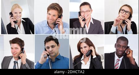 Diverse Business People Calling Phone Portrait Collage Stock Photo