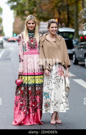 Street style, bloggers Lala Rudge and Helena Bordon arriving at Valentino Spring-Summer 2018 show held at Lycee Carnot, Paris, France, on October 1st, 2017. Photo by Marie-Paola Bertrand-Hillion/ABACAPRESS.COM Stock Photo