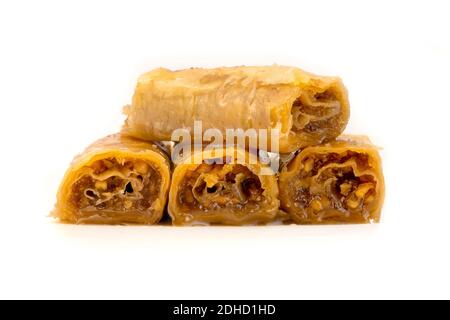 Greek baklava on a white background Stock Photo