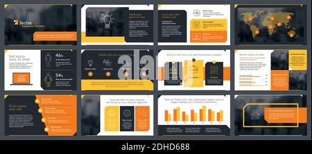 Presentations templates elements and infographics in vector design. Business template for presentation slide, corporate report, marketing, flyer and l Stock Vector