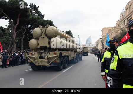 Russian long range surface-to-air missile systems S-300 or NATO reporting name SA-10 Grumble. Victory Parade in Baku - Azerbaijan: 10 December 2020.