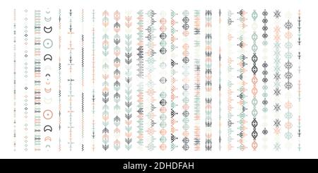 Boho ethnic line ornaments. Tribal geometric design, aztec style, native americans texile. Vector elements for brushes, textures, patterns. Stock Vector