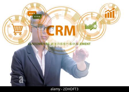 CRM custromer relationship management concept with businesswoman Stock Photo