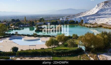 Natural travertine pools in Pamukkale. Stock Photo