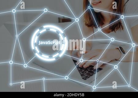 Popular language javascript for programming on the global network. Stock Photo