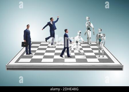 Concept of rivalry between robots and humans Stock Photo