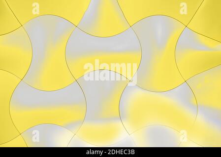 Yellow and grey abstract waved volumetric background. Trend Color 2021. Modern surface. 3D interior wall panel pattern. Trending color of the year. Stock Photo