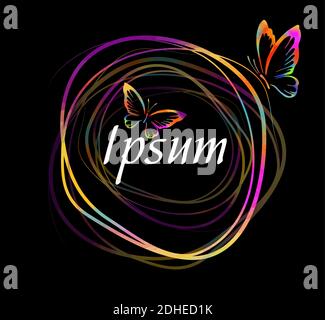 Multicolored frame made of lines with butterflies. Vector illustration Stock Vector