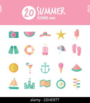 summer icons set over a white background Stock Vector