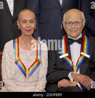 Carmen de Lavallade, left, and Norman Lear, two of the five recipients of the 40th Annual Kennedy Center Honors, as they pose for a group photo following a dinner hosted by United States Secretary of State Rex Tillerson in their honor at the US Department of State in Washington, DC, USA, on Saturday, December 2, 2017. The 2017 honorees are: American dancer and choreographer Carmen de Lavallade; Cuban American singer-songwriter and actress Gloria Estefan; American hip hop artist and entertainment icon LL COOL J; American television writer and producer Norman Lear; and American musician and reco Stock Photo