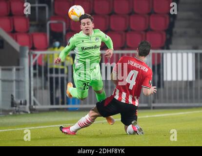 Eindhoven, Netherlands. 10th Dec, 2020. Nick Viergever (PSV) is injured against Loizos Loizou of Omonoia FC during Uefa Europa League PSV Eindhoven vs Omonoia FC on December 10, 2020 in Eindhoven, Netherlands Photo by SCS/Soenar Chamid/AFLO (HOLLAND OUT) Credit: Aflo Co. Ltd./Alamy Live News Stock Photo