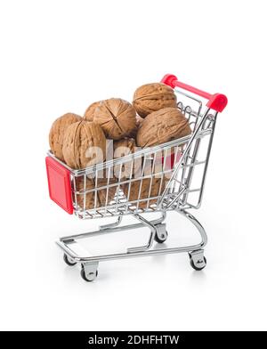 Walnuts in shopping cart Stock Photo