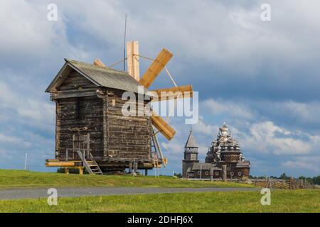 Famous wooden buildings on the island Kizhi Russia Stock Photo