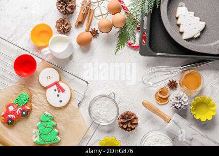 Baking tools and accessories. Christmas dark background - a Royalty Free  Stock Photo from Photocase