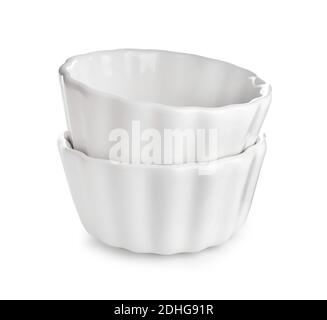 Ceramic ramekins on white background Stock Photo
