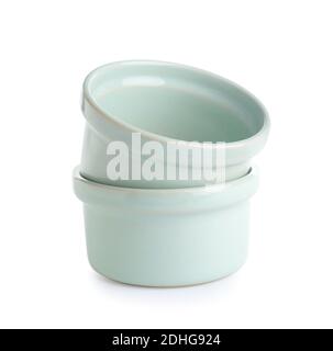 Ceramic ramekins on white background Stock Photo