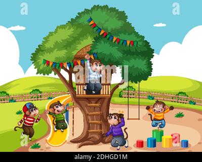 jumper house scene clipart