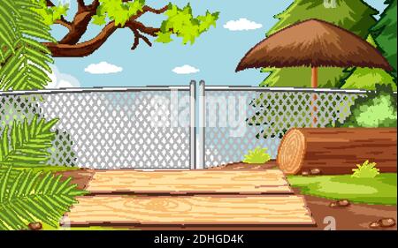 Background scene of zoo park with empty cages illustration Stock Vector ...