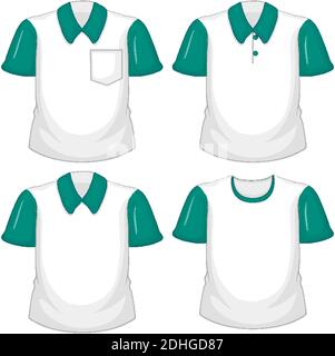 Set of different white shirts with green short sleeves isolated on white background illustration Stock Vector