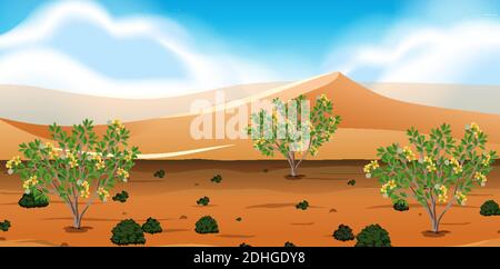 Wild desert landscape at daytime scene illustration Stock Vector