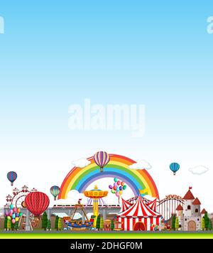 Amusement park scene at daytime with blank bright blue sky Stock Vector ...