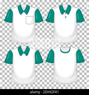 Set of different shirts with green sleeves isolated on transparent background illustration Stock Vector