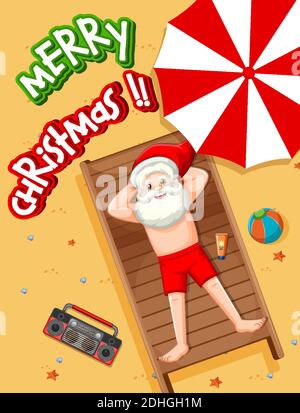 Santa Claus taking sun bath at the beach summer theme illustration Stock Vector