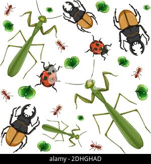 Set of different insects on white background illustration Stock Vector