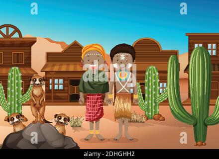 Ethnic people of African tribes in west background illustration Stock Vector